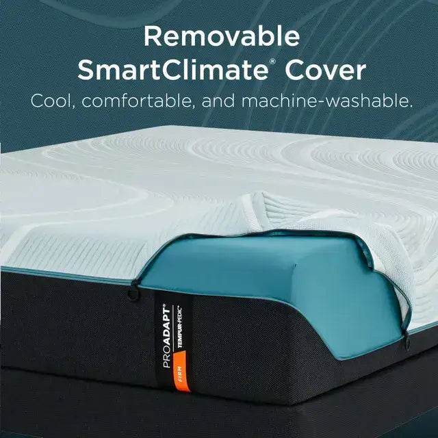 Removable SmartClimate® cover on Tempur-Pedic ProAdapt® mattress, offering cool and machine-washable convenience.