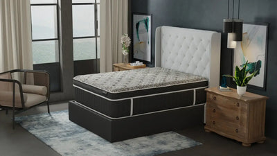 Englander Allendale Royal Firm Euro Top mattress showcased in a stylish bedroom setting with modern decor.