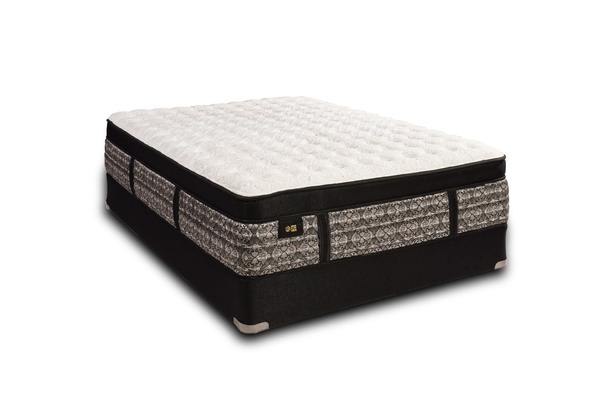 Queen Diamond Azusa Luxury Latex Plush Euro Top Mattress in black and white, showcasing plush comfort and elegant design.