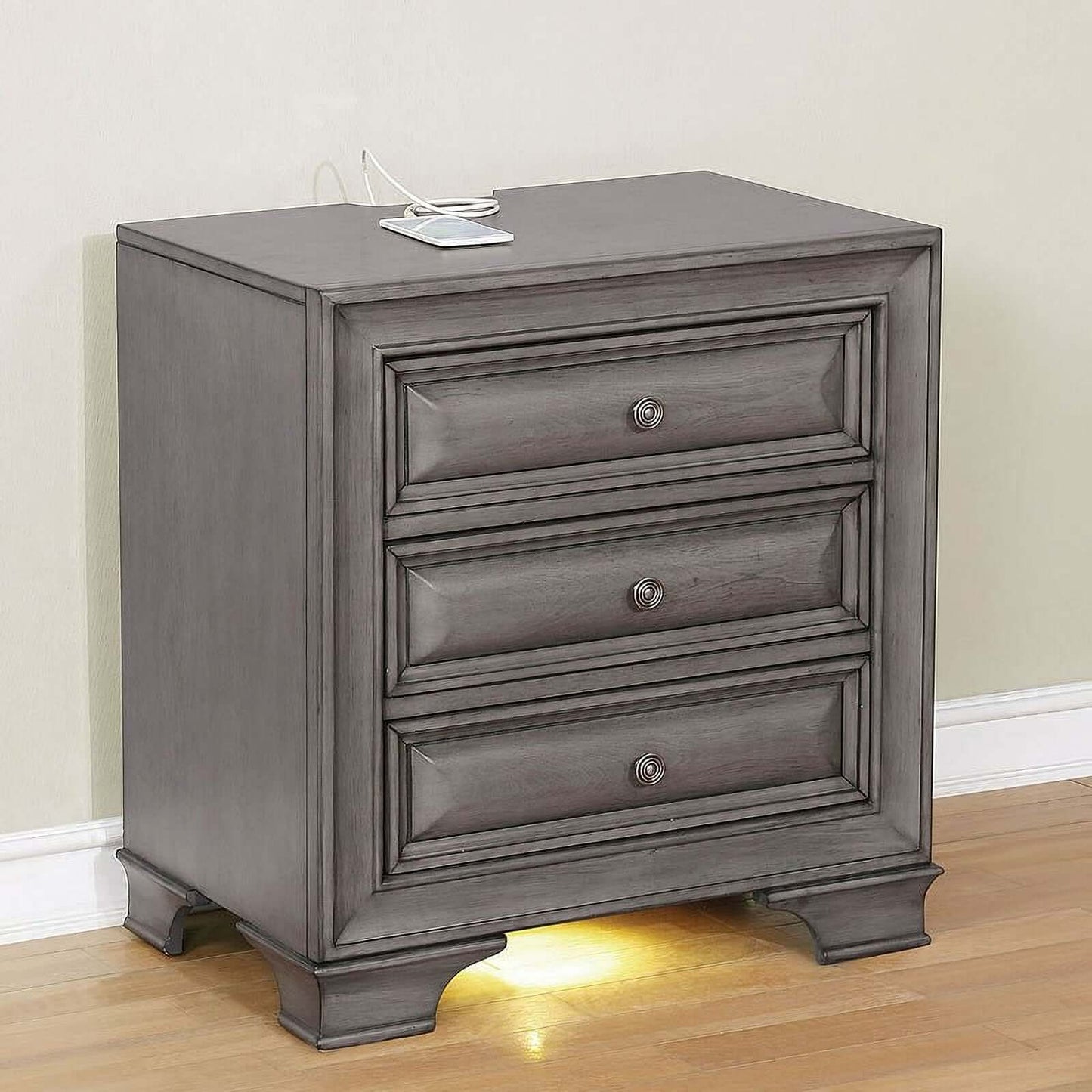 Brandt Nightstand w/ USB and Power Outlet (Brown Cherry)