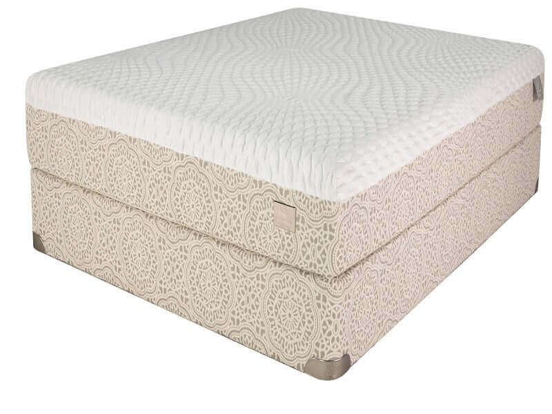 Queen Chattam & Wells Adelaide luxury gel hybrid 13-inch mattress with plush top and decorative base design.