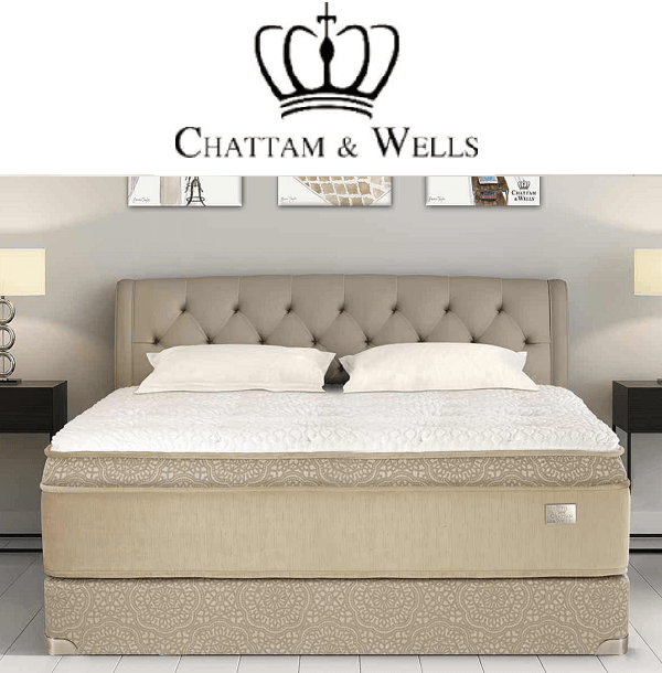 Elegant Chattam & Wells mattress with plush bedding in a stylish bedroom setting. Perfect for a luxurious night's sleep.