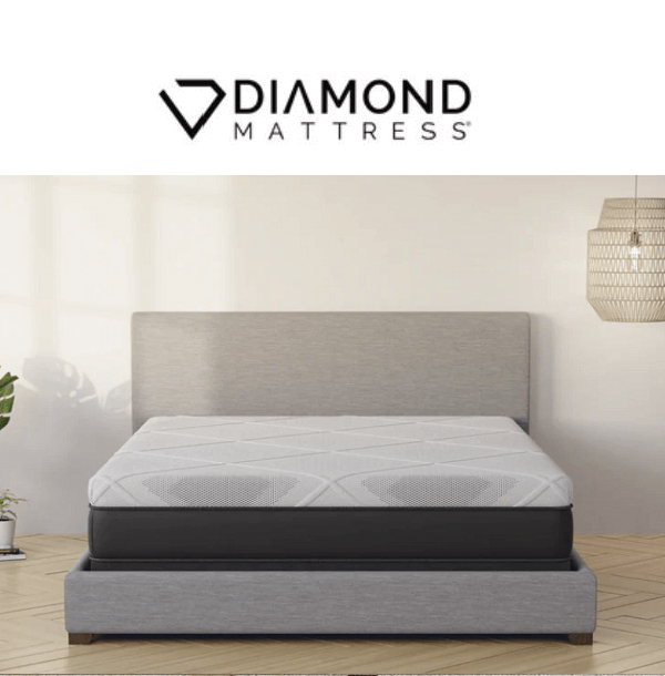 Diamond Mattress displayed on a modern bed frame in a stylish bedroom setting.
