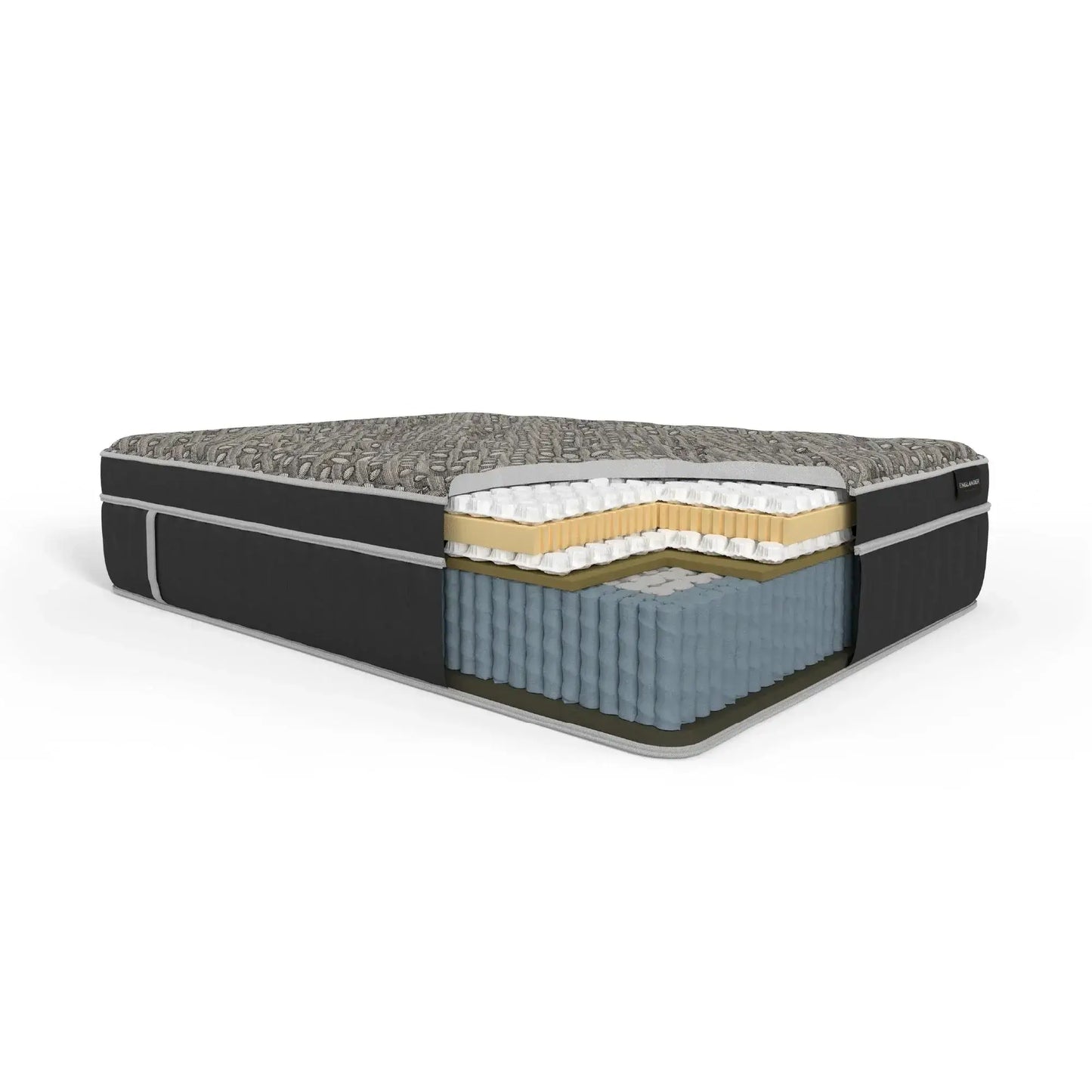 Englander Allendale Grand Plush Euro Top mattress showing cooling coils and copper-infused Talalay latex layers.