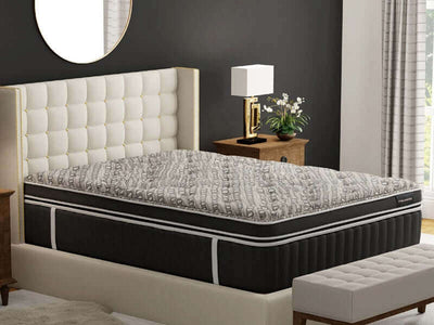 Englander Allendale Grand Plush Euro Top 16" Mattress on a stylish bed frame in a modern bedroom setting.