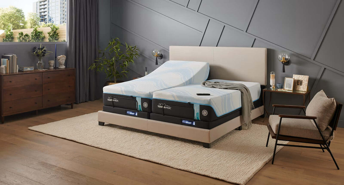 Tempur-Pedic TEMPUR-Ergo® ProSmart Adjustable Base in a modern bedroom setting with cozy decor.