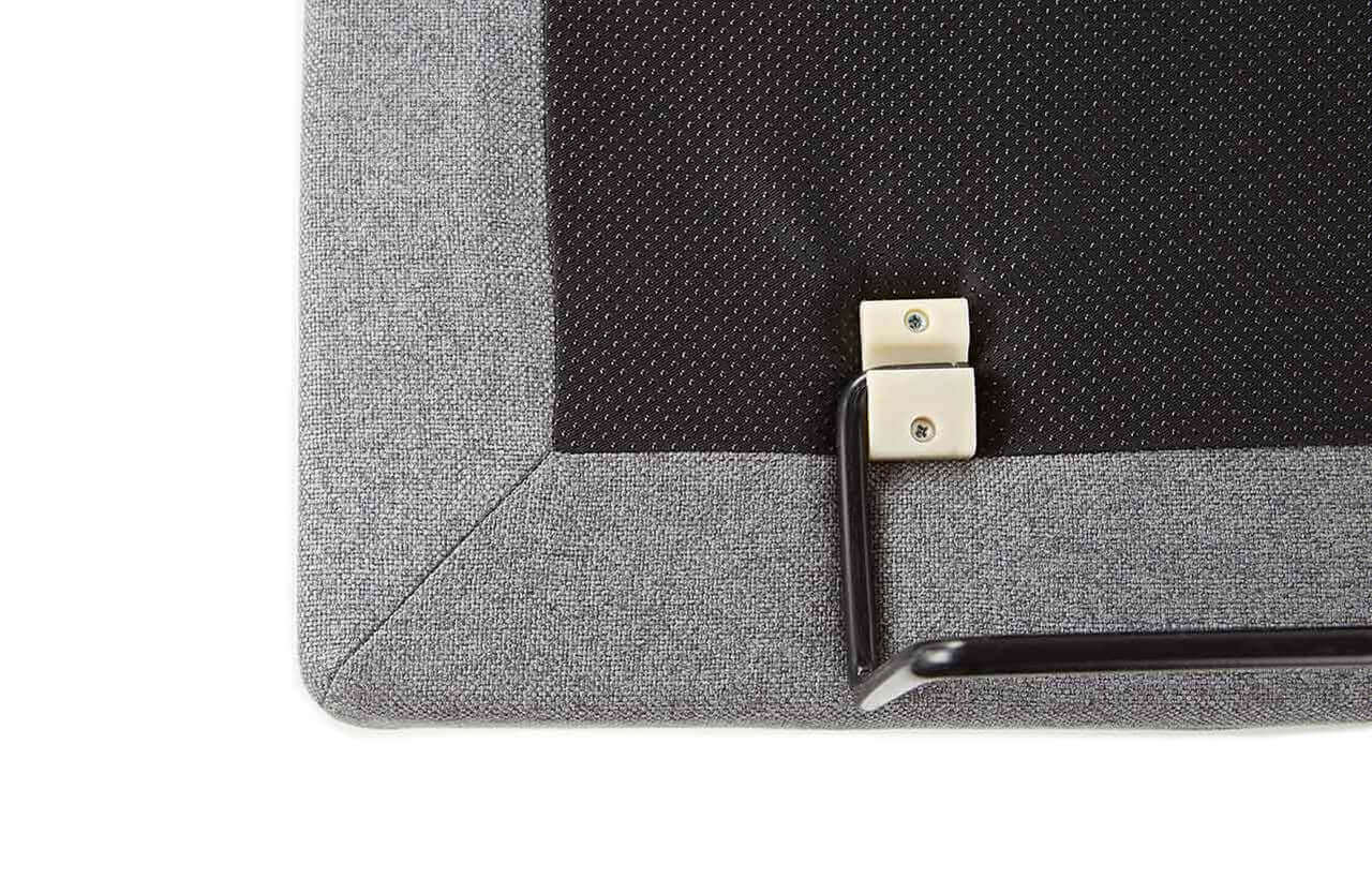 Close-up view of the Ergo-Pedic Solutions III adjustable base corner, showcasing fabric and attachment hardware.