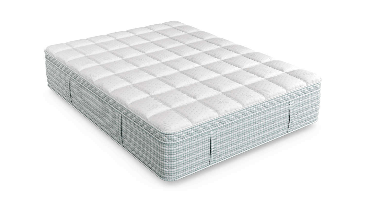 CA King Lucille Firm Natural Latex Lux Euro Top 15" Mattress with hand-tufted construction for premium comfort.
