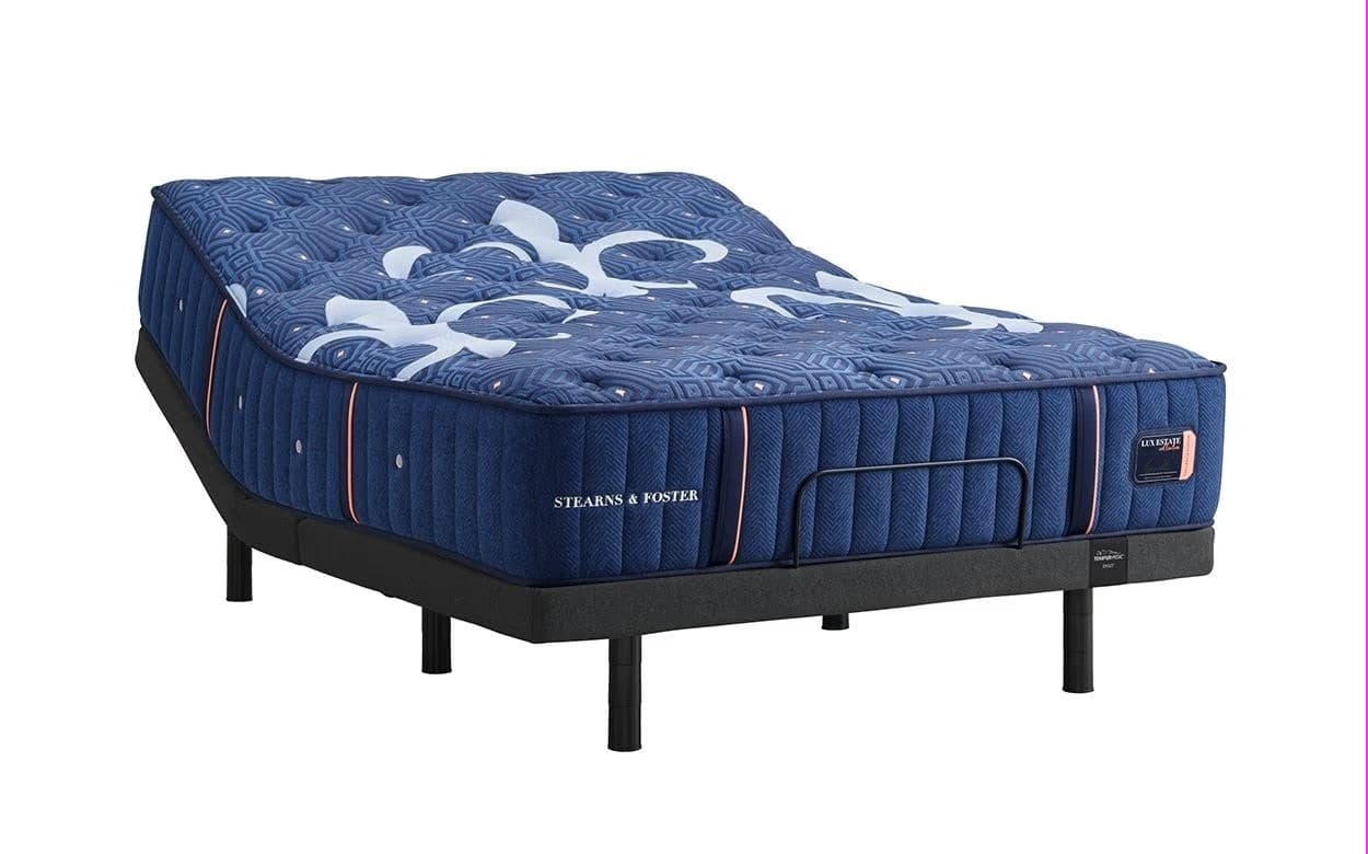 Stearns & Foster Lux Estate® Ultra Firm 14.5" Mattress on adjustable base, showcasing elegant design and support features.