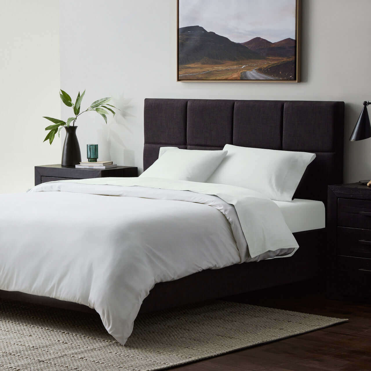Malouf White Linen Weave Cotton Sheet Set