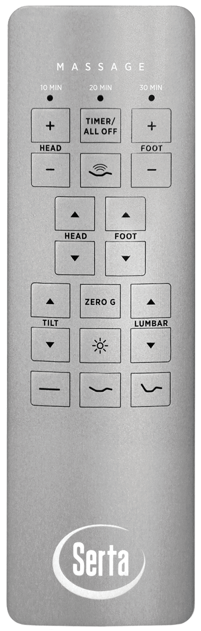 Serta adjustable bed remote control with massage options and customizable settings for enhanced comfort.