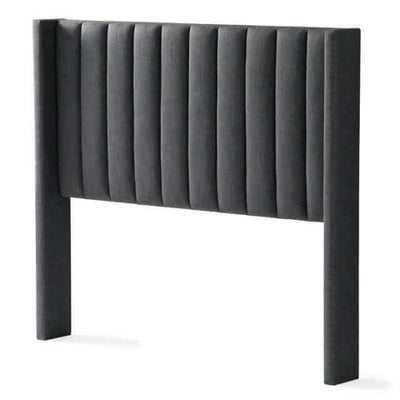 Malouf Blackwell Charcoal Headboard featuring sophisticated padding and plush vertical channels for elegant bedroom decor.