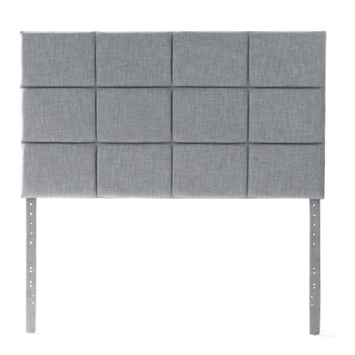 Malouf Scoresby Stone Grey Headboard with square tufting and elegant padding for modern bedroom design.