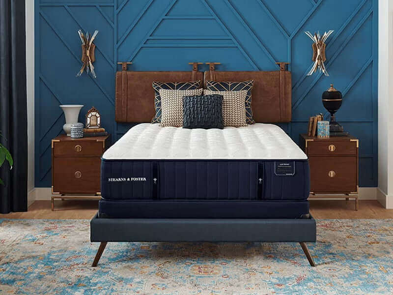 Twin XL Stearns & Foster Lux Estate Cassatt Ultra Firm mattress displayed on a stylish bed in a modern bedroom setting.