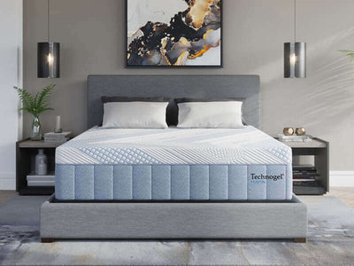 Diamond Technogel® Melodia 14" medium firm hybrid mattress displayed in a stylish bedroom setting.