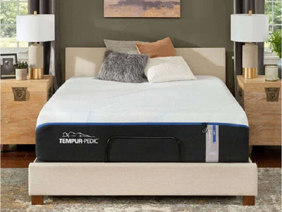 Queen Tempur-Pedic TEMPUR-LuxeAdapt Soft mattress on a modern bed frame in a stylish bedroom setting.