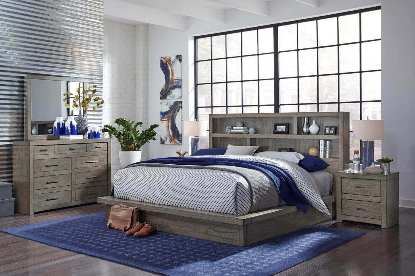 Modern Loft Graystone Dresser in stylish bedroom with cozy decor, showcasing craft and comfort in a contemporary setting.