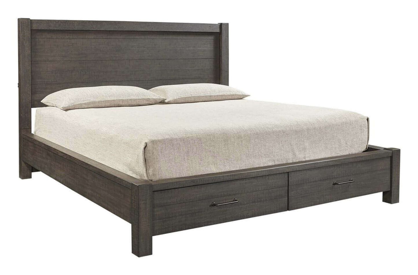 Mill Creek Collection Carob Storage Panel Bed with cedar-lined drawers and a stylish, transitional design.