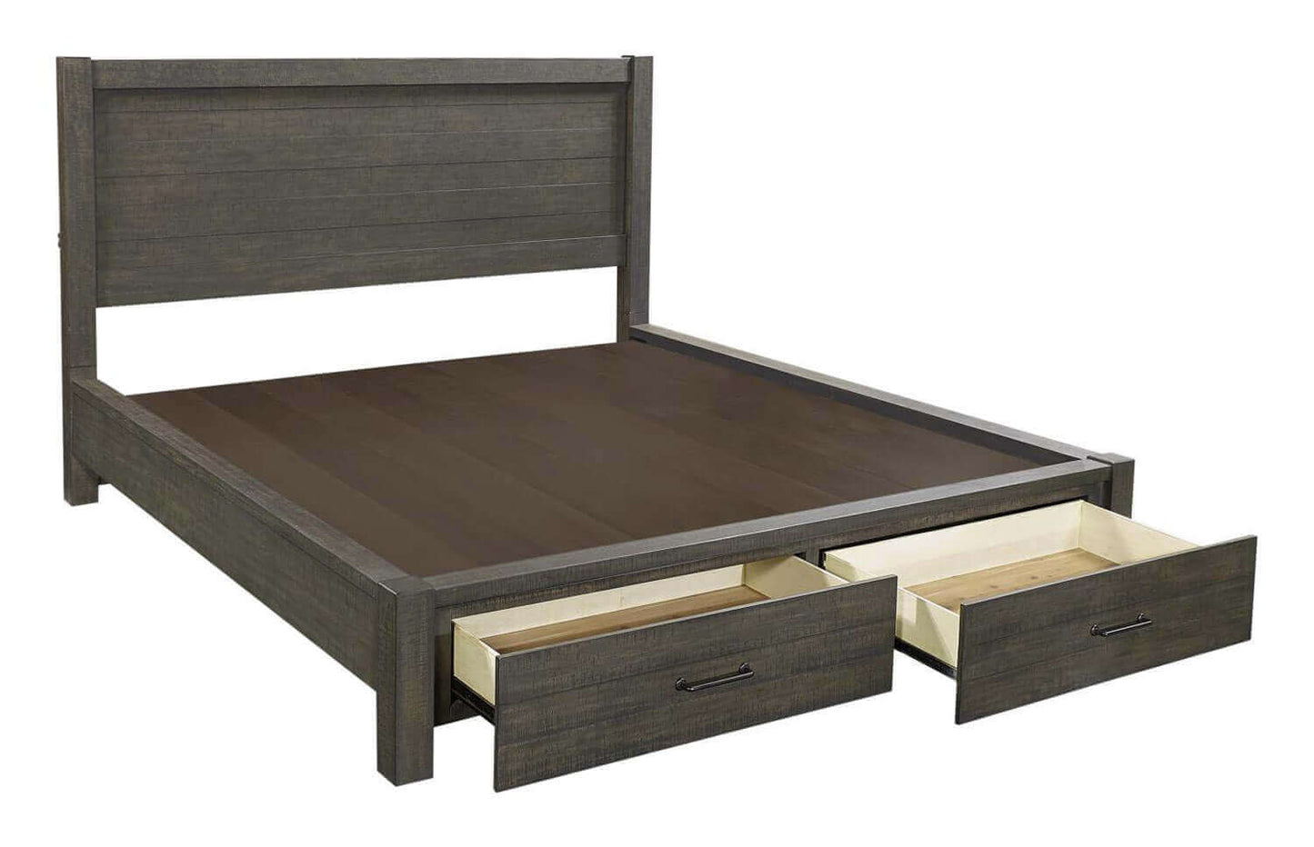Mill Creek Collection Carob Storage Panel Bed with cedar lined drawers and modern transitional design.