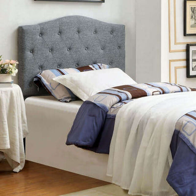 Alipaz Gray Linen Headboard with button tufting in a stylish bedroom setting, enhancing contemporary decor.