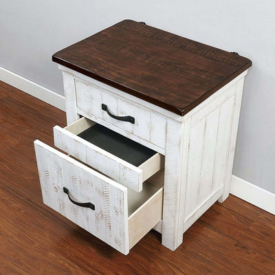 Alyson Night Stand With Usb Plug In Distressed White and Walnut