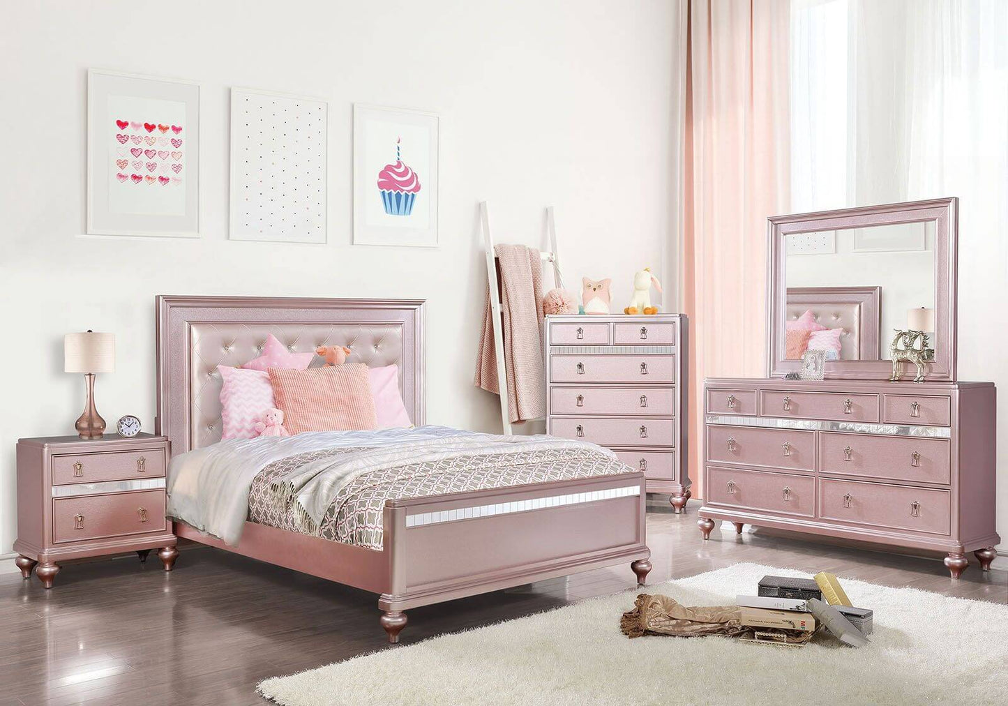 Ariston Rose Gold Upholstered Panel Bedroom Set