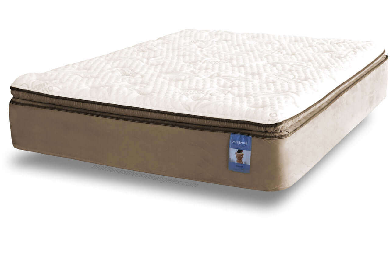 CA King Backsense Royale Gel Pillow Top 13" mattress with soft organic cotton surface and luxurious design. Floor sample clearance.