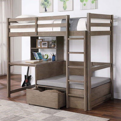 Callistus Twin Over Workstation Loft Bed In Warm Gray