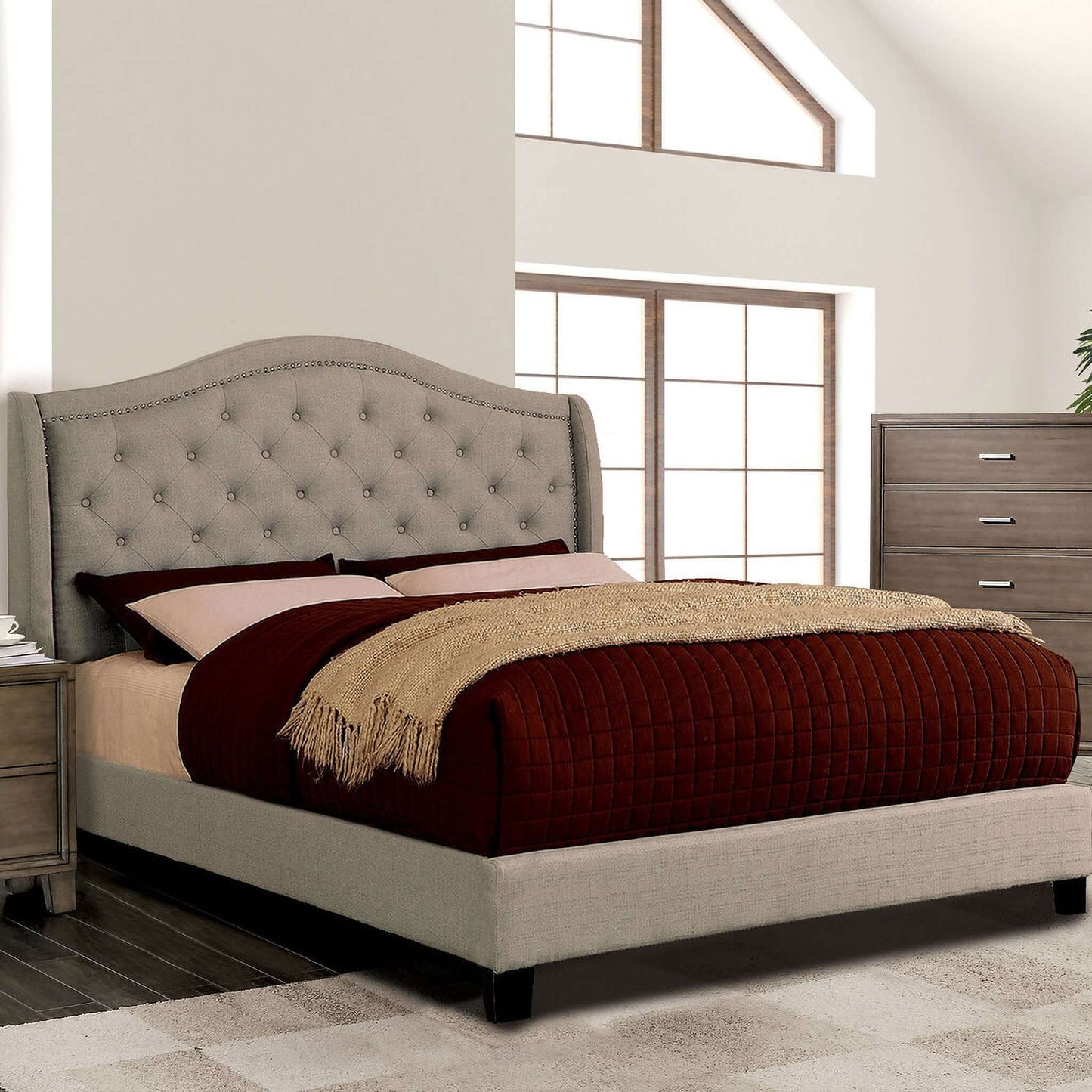 Carly California King Bed In Warm Gray
