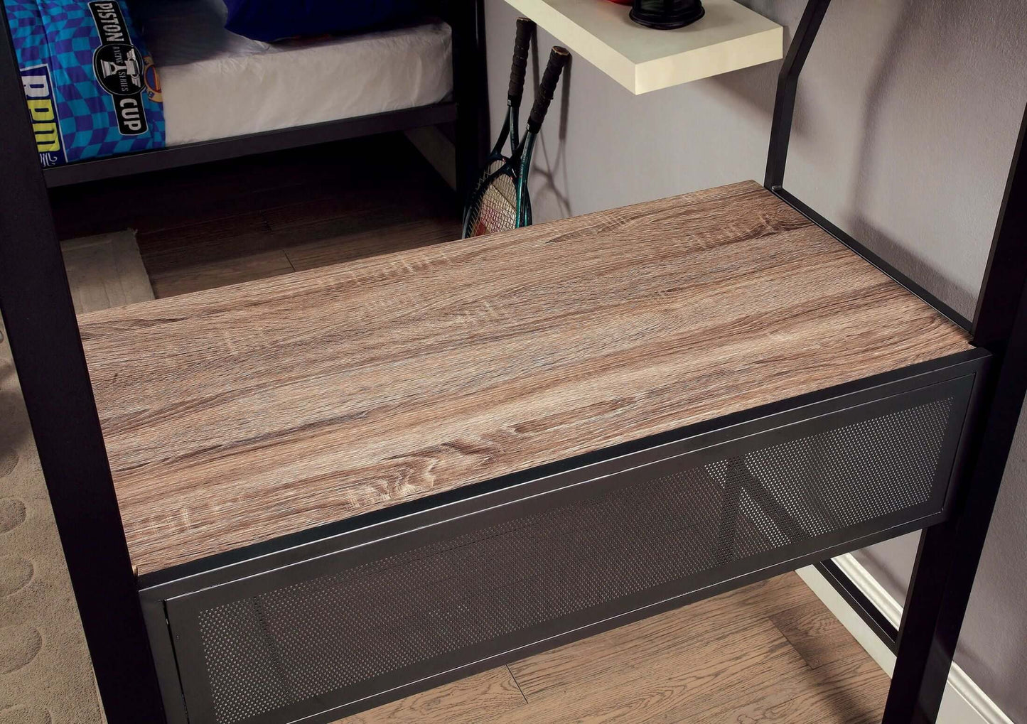 Ballarat Gray and Silver L-Shaped Triple Twin Bunk Bed With Desk