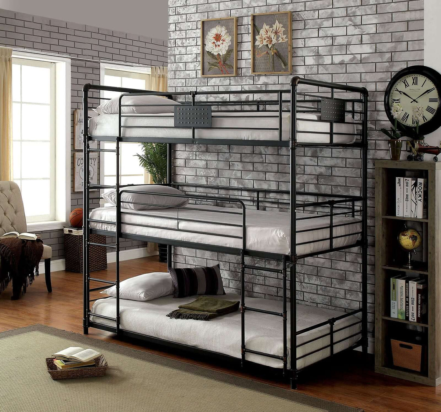 Olga I Sand Black Twin Over Twin Bunk Bed