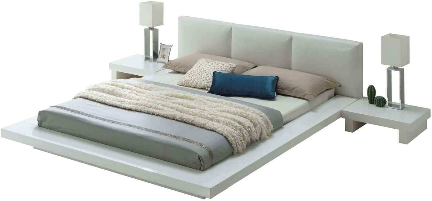 Christie High Gloss White King Upholstered Platform Bed