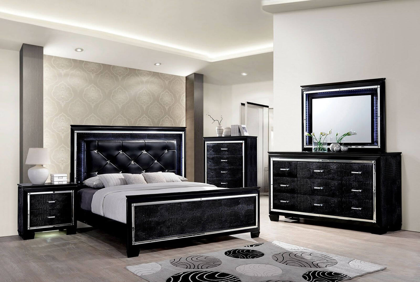 Bellanova Black King Upholstered Panel Bed
