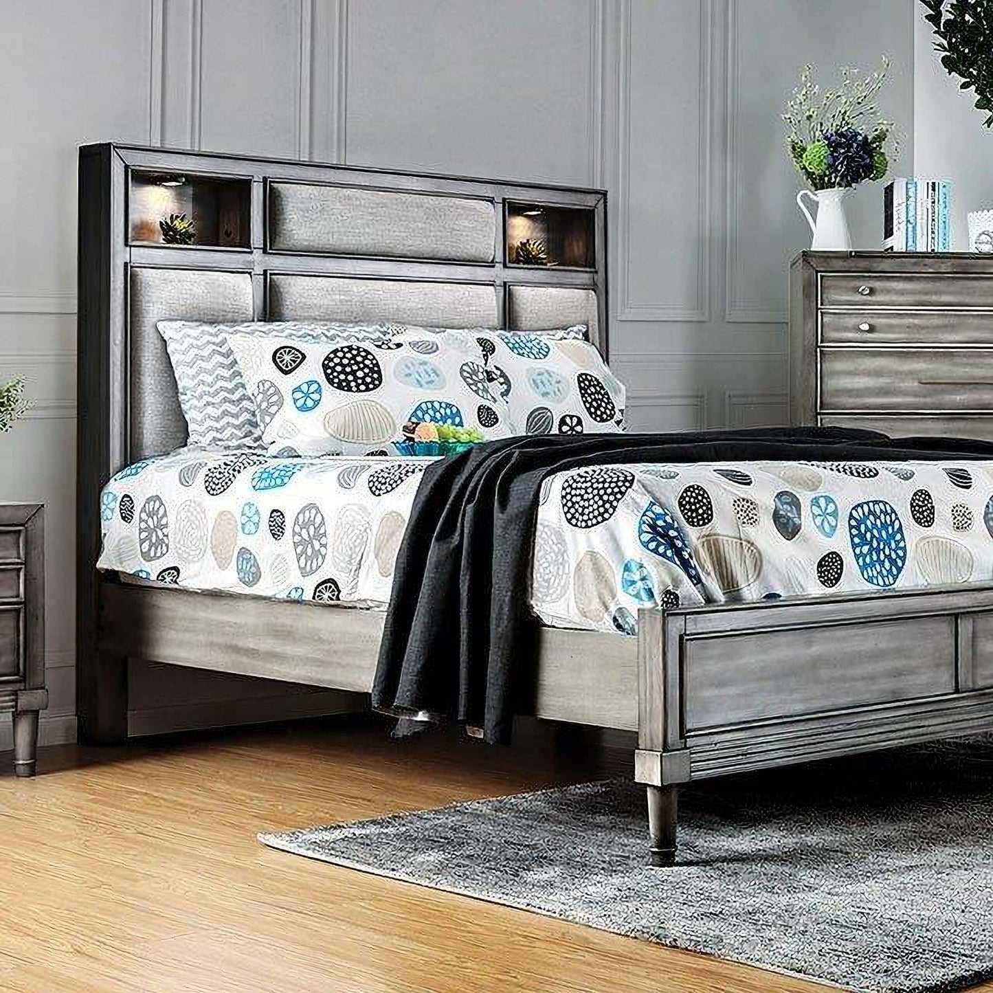 Daphne Gray Upholstered Platform Bedroom Set