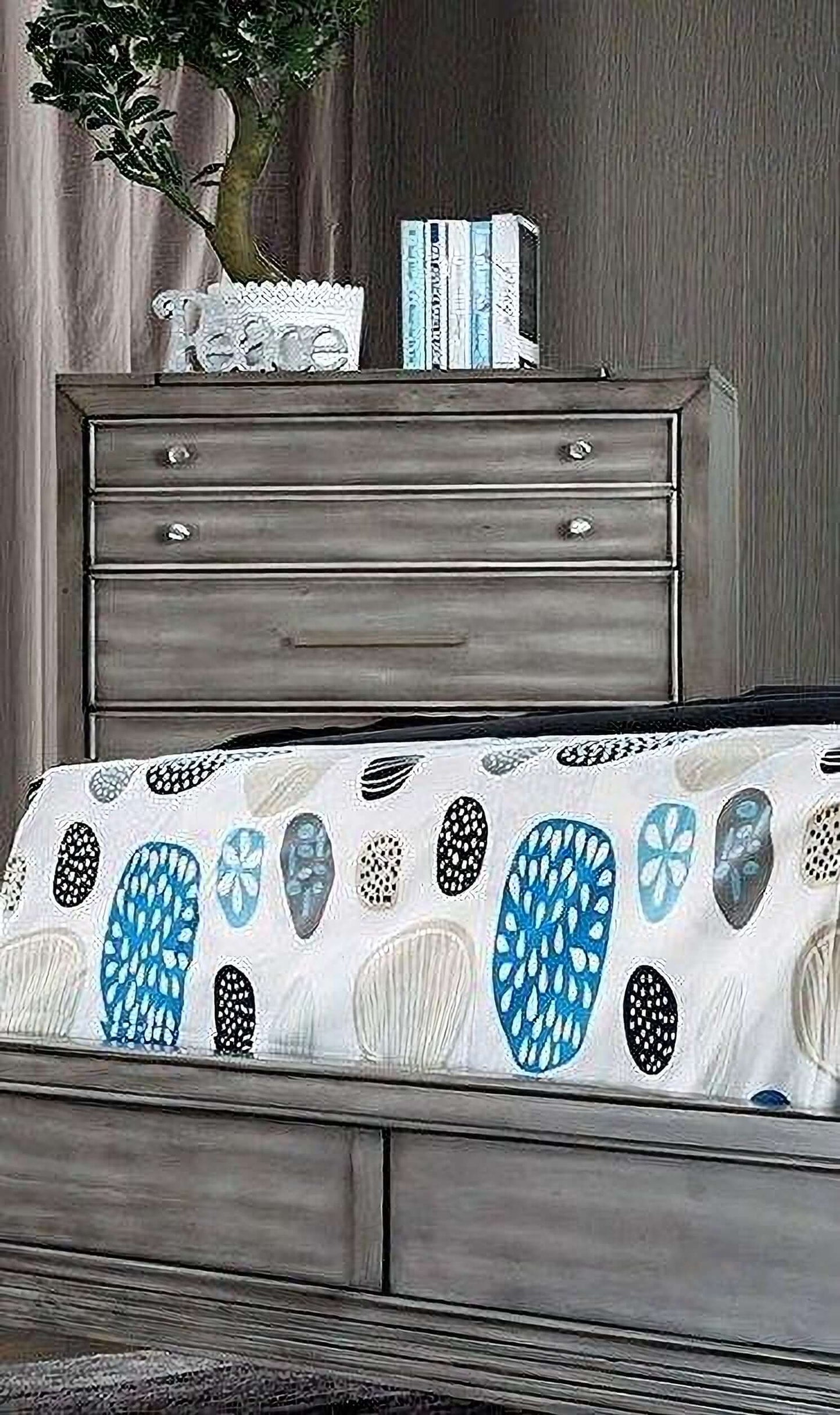 Daphne Gray Upholstered Platform Bedroom Set