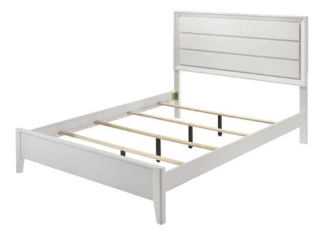 Dortmund White Panel Bed featuring a sleek wave-textured headboard and footboard with a clean white finish.