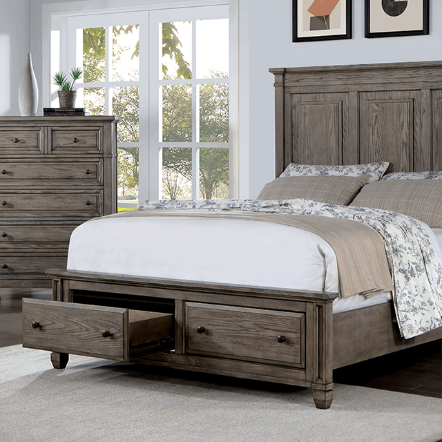Durango Storage Bed featuring regal headboard, intricate molding, and cedar wood drawers for optimal storage and style.