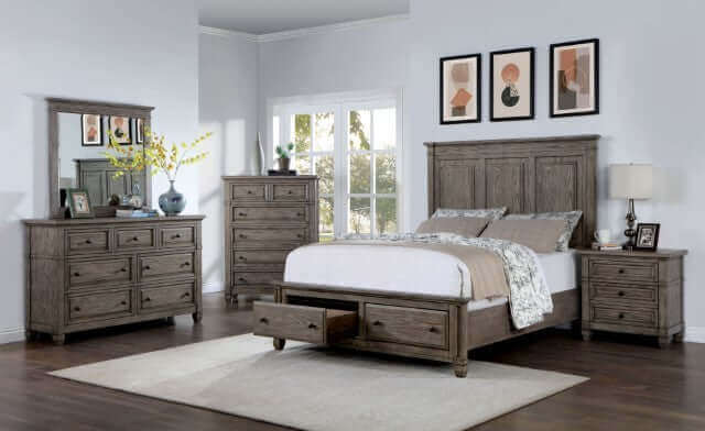 Durango Storage Bed with headboard, footboard drawers, and matching furniture in a stylish bedroom setup.