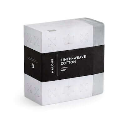 Malouf White Linen Weave Cotton Sheet Set