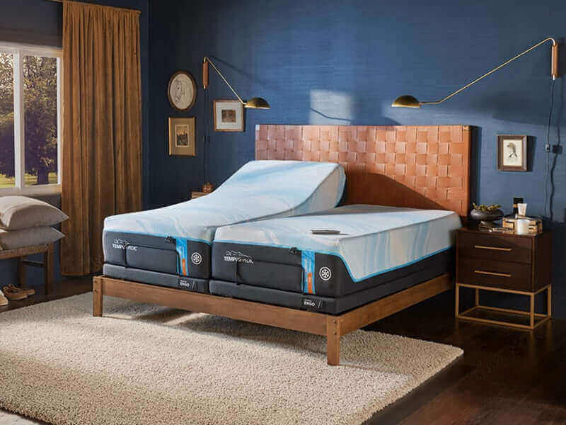 TEMPUR-Ergo 3.0 Power Base in a modern bedroom setting, showcasing adjustable head and foot positions for customized comfort.