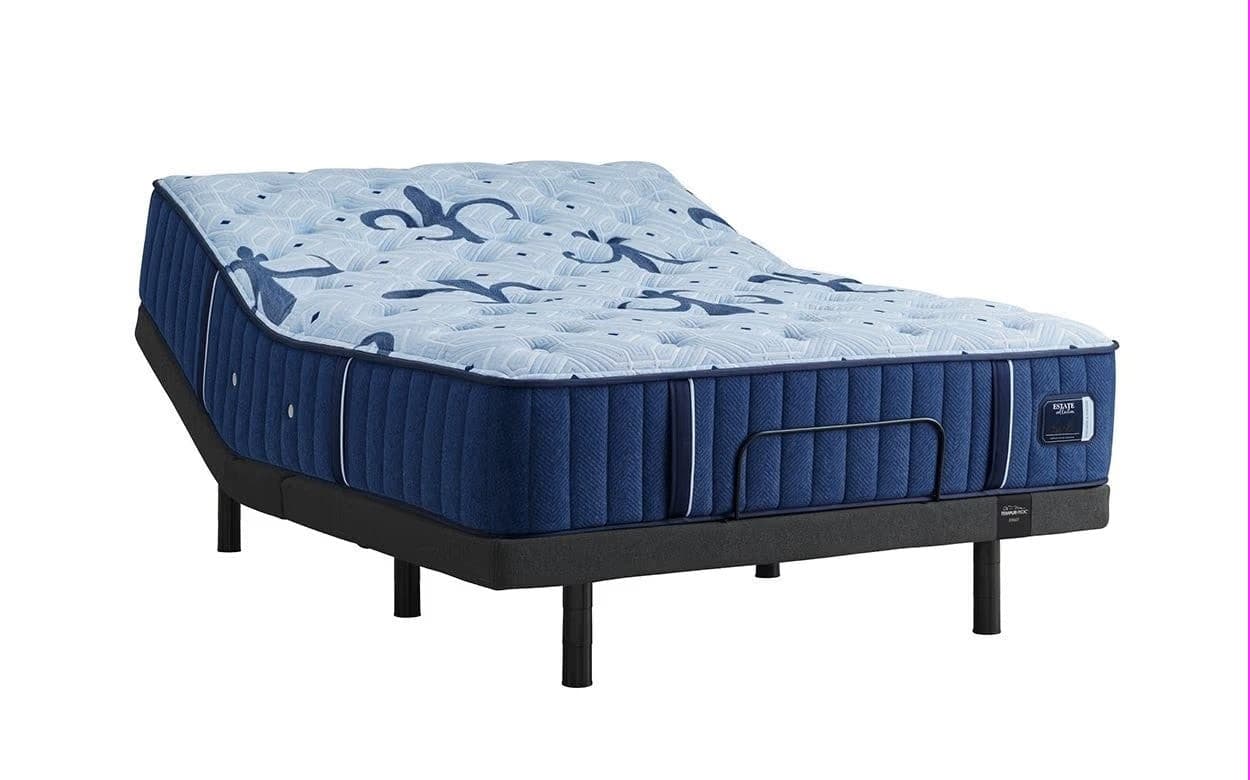 Stearns & Foster Estate 14.5" Plush Mattress with blue fabric and elegant design, showcasing premium craftsmanship and comfort.