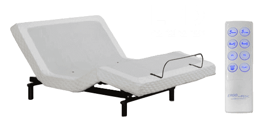 CA King Split Ergo-Pedic Expression Adjustable Base with wireless remote for customizable comfort and LED features.