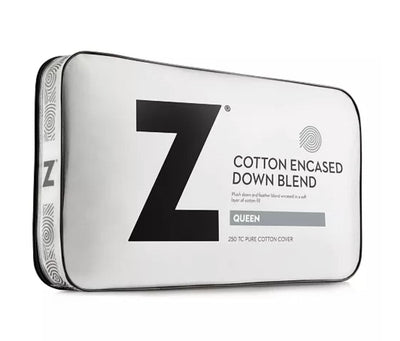 Malouf Cotton Encased Down Blend Pillow in queen size with soft cotton cover for plush comfort and support.