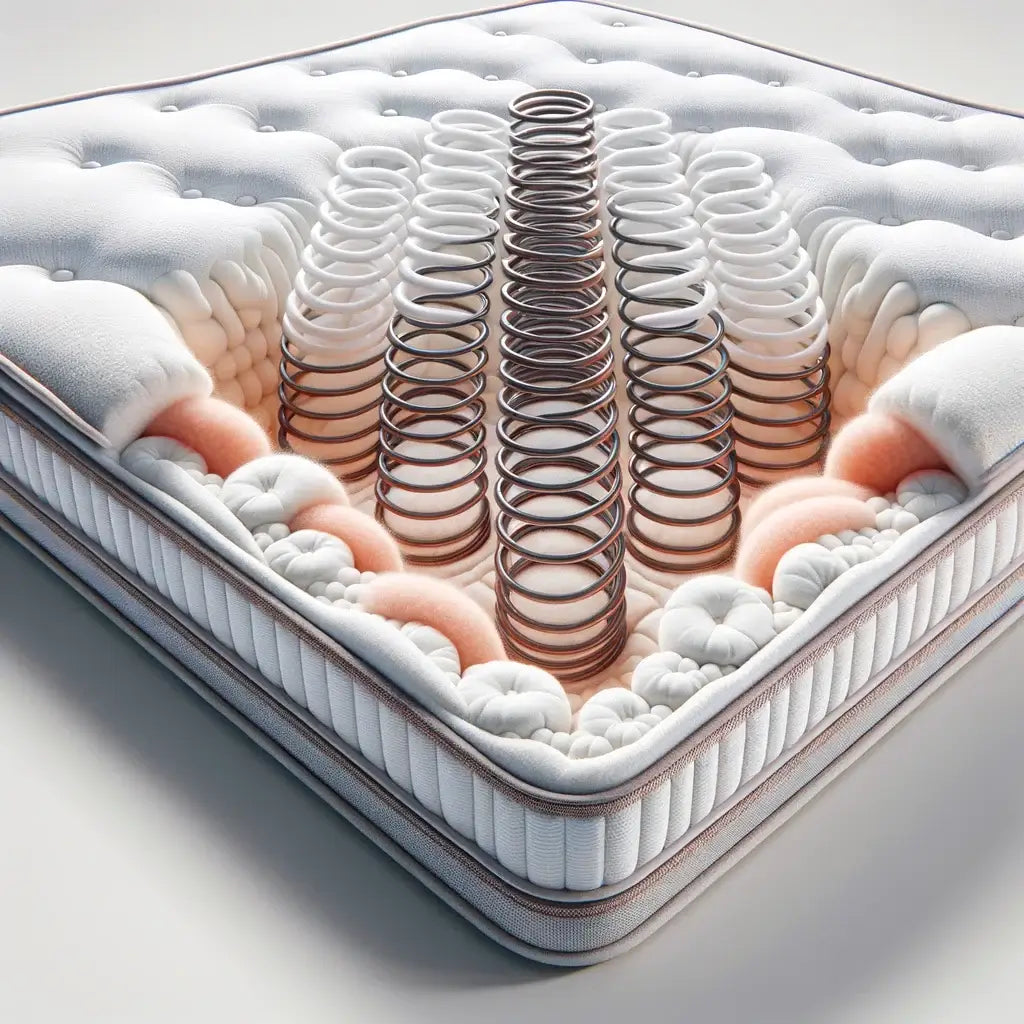 Mattress cross-section showing inner coils, padding, and plush layers for optimal support and comfort.