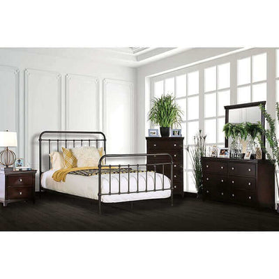 Iria dark bronze metal bed with spindles, stylish bedroom setting featuring modern decor and furniture.