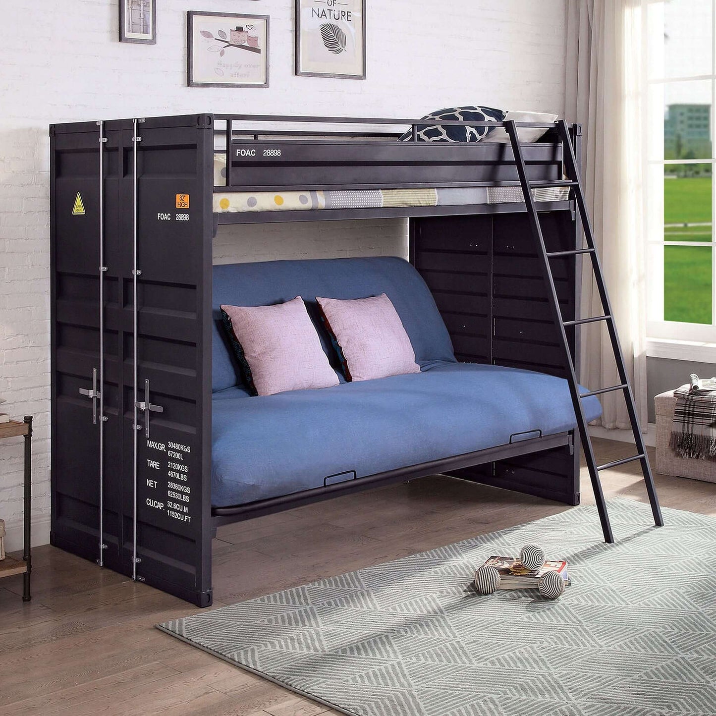 Lafray Twin Bunk Bed With Futon Base In Black