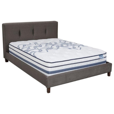 Full Diamond Lily Medium Gel Memory Foam Euro Top mattress on a stylish gray bed frame, perfect for comfort and support.