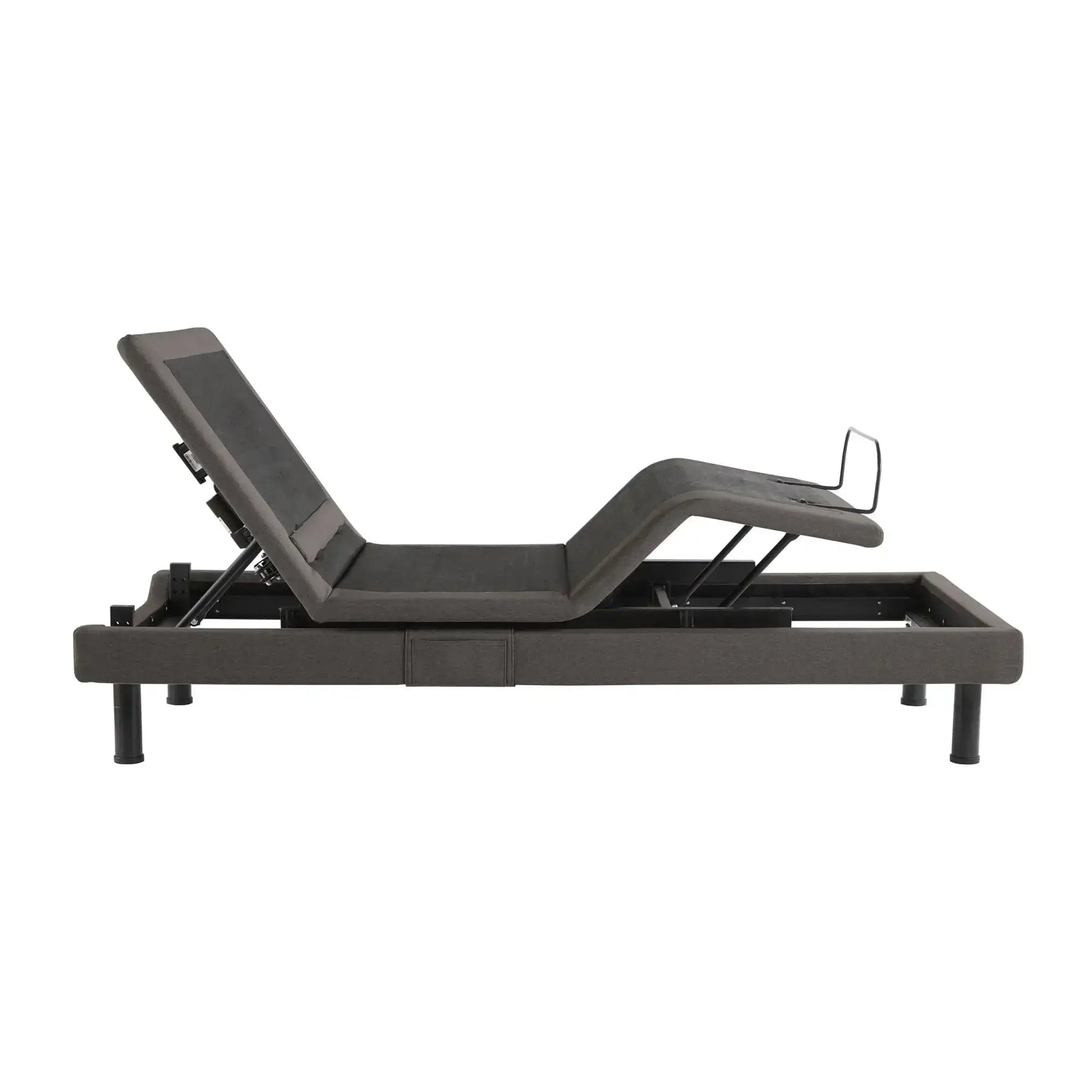 Malouf S-755 Charcoal Gray Adjustable Bed Base in elevated position showcasing head and foot adjustments.