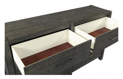 Mill Creek Collection Carob Dresser with open drawers showcasing cedar lined bottoms for odor absorption.