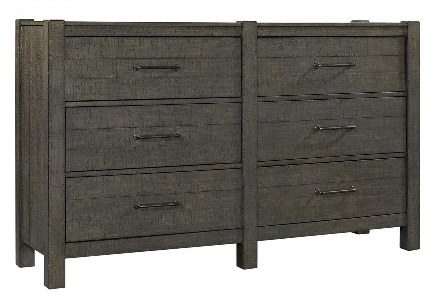 Mill Creek Collection Carob Dresser with six spacious drawers, featuring a modern transitional design and stylish hardware.